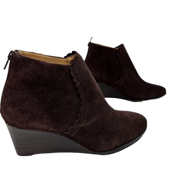 Jack Rogers Emery Wedge Booties Womens 8.5 Brown Suede Scalloped Ankle boots - Picture 2 of 14